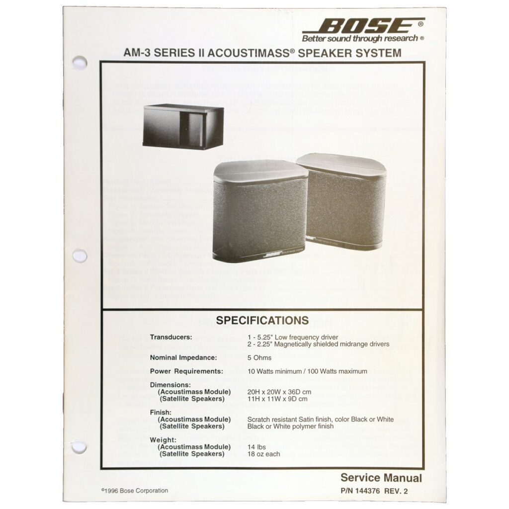 Bose AM-3 Series II Acoustimass Speaker System — Service Manual