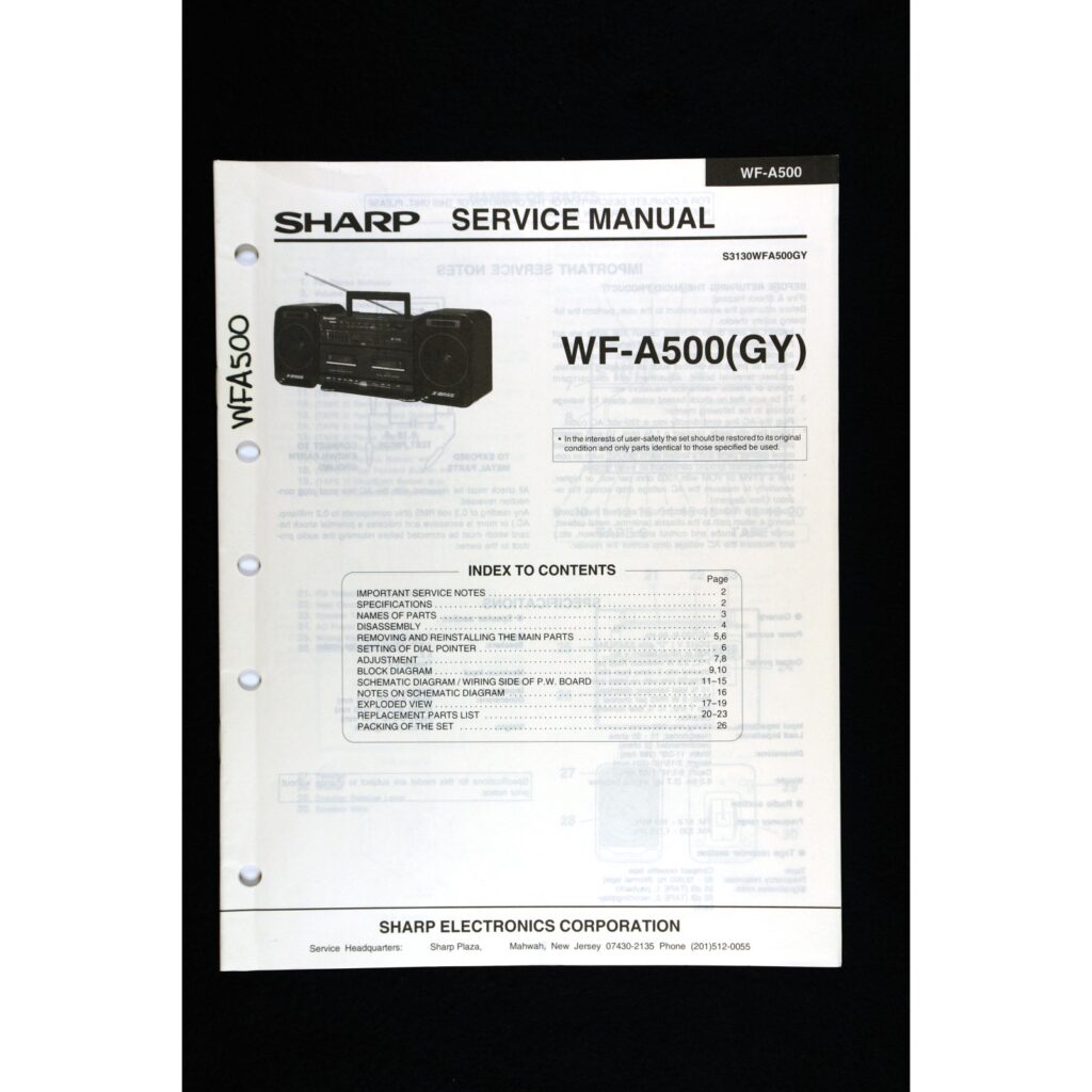 Sharp WF-A500 Radio Cassette / Boombox — Service Manual