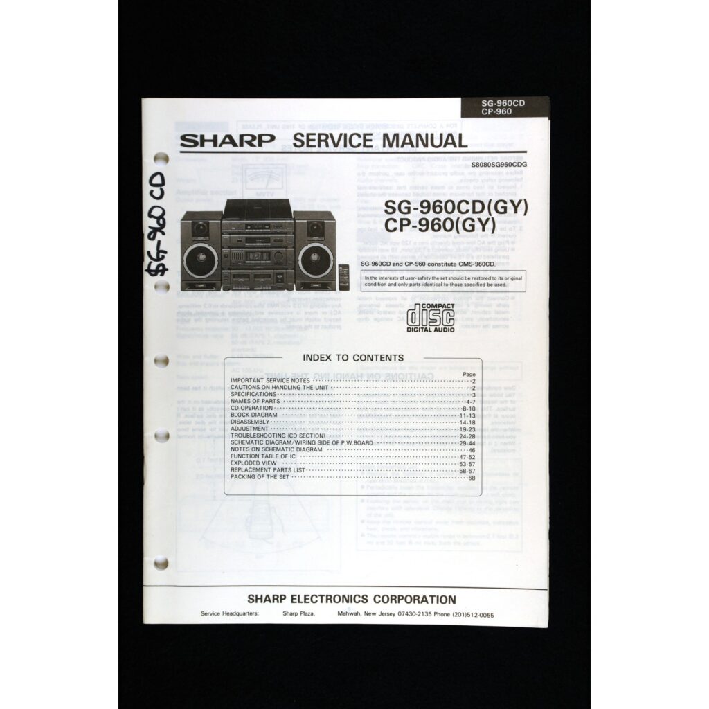 Sharp SG-960CD / CP-960 (CMS-960CD) Component Rack System — Service Manual