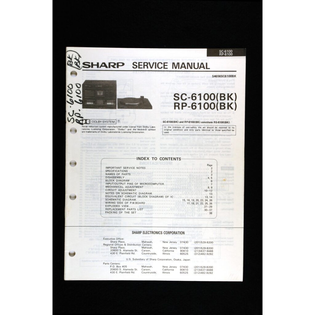 Sharp SC-6100 / RP-6100 (RS-6100) Component Rack System — Service Manual