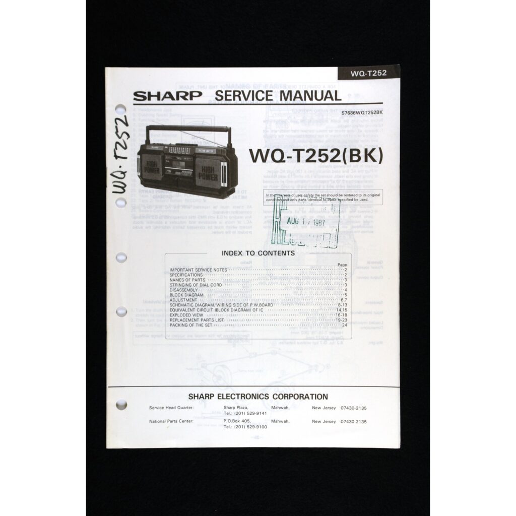 Sharp WQ-T252 Radio Cassette / Boombox — Service Manual