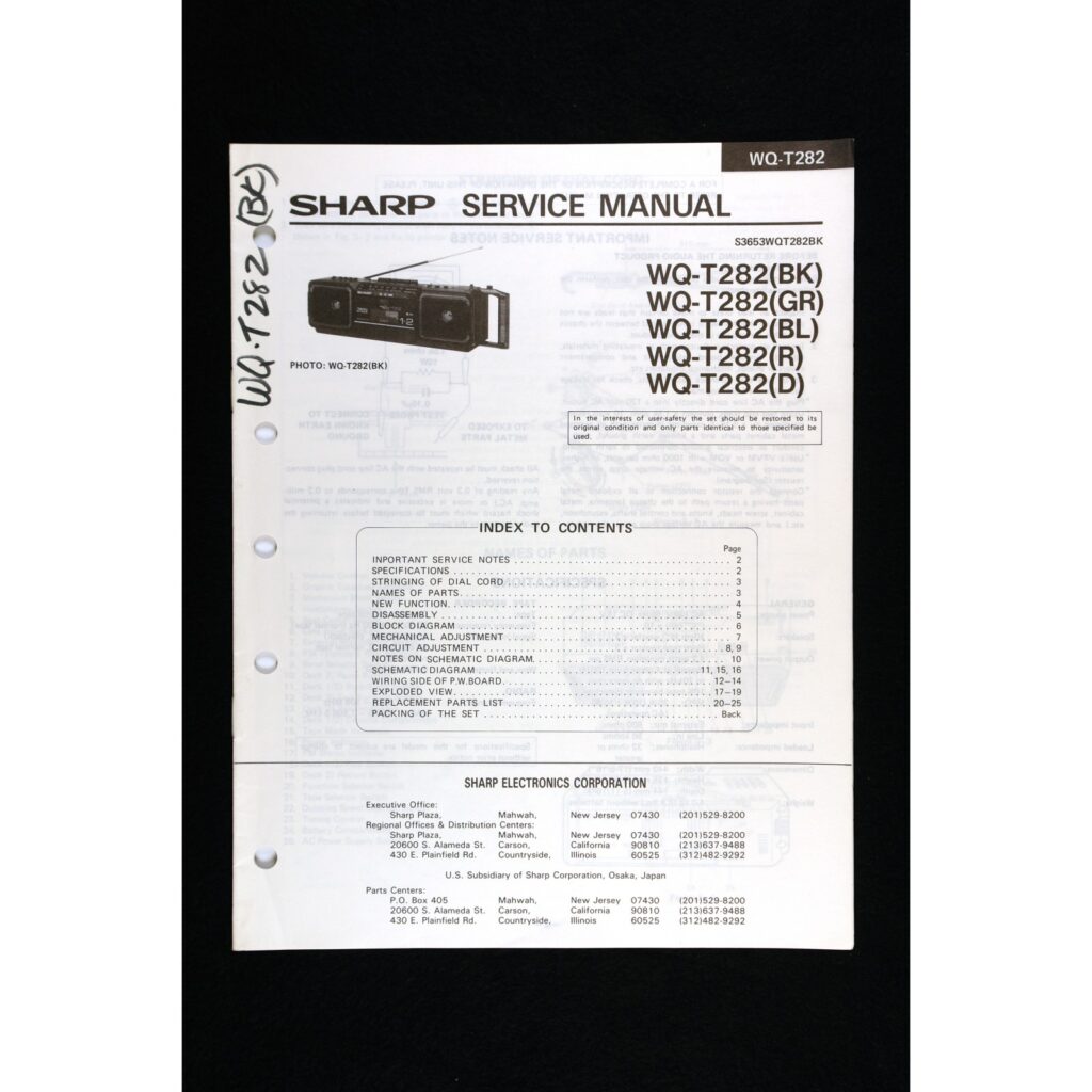 Sharp WQ-T282 Radio Cassette / Boombox — Service Manual