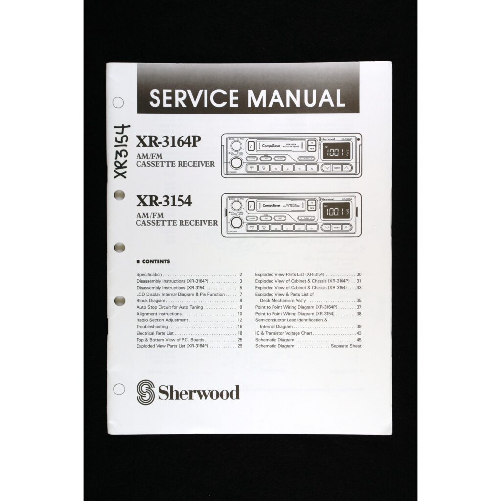 Sherwood XR-3164P / XR-3154 AM/FM Cassette Receiver (Car Stereo) — Service Manual