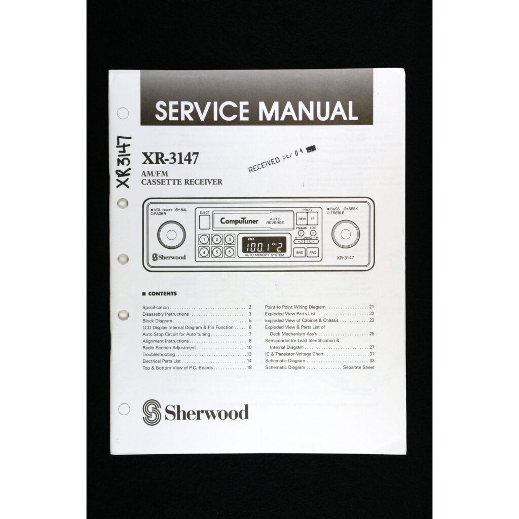 Sherwood XR-3147 AM/FM Cassette Receiver (Car Stereo) — Service Manual