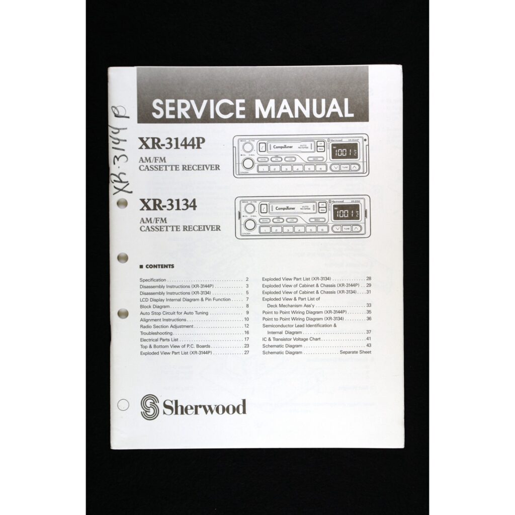 Sherwood XR-3144P / XR-3134 AM/FM Cassette Receiver (Car Stereo) — Service Manual