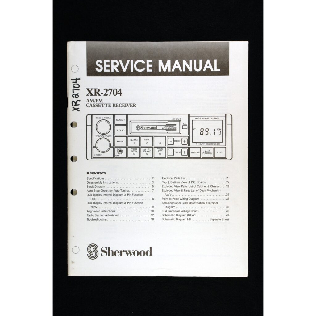 Sherwood XR-2704 AM/FM Cassette Receiver (Car Stereo) — Service Manual