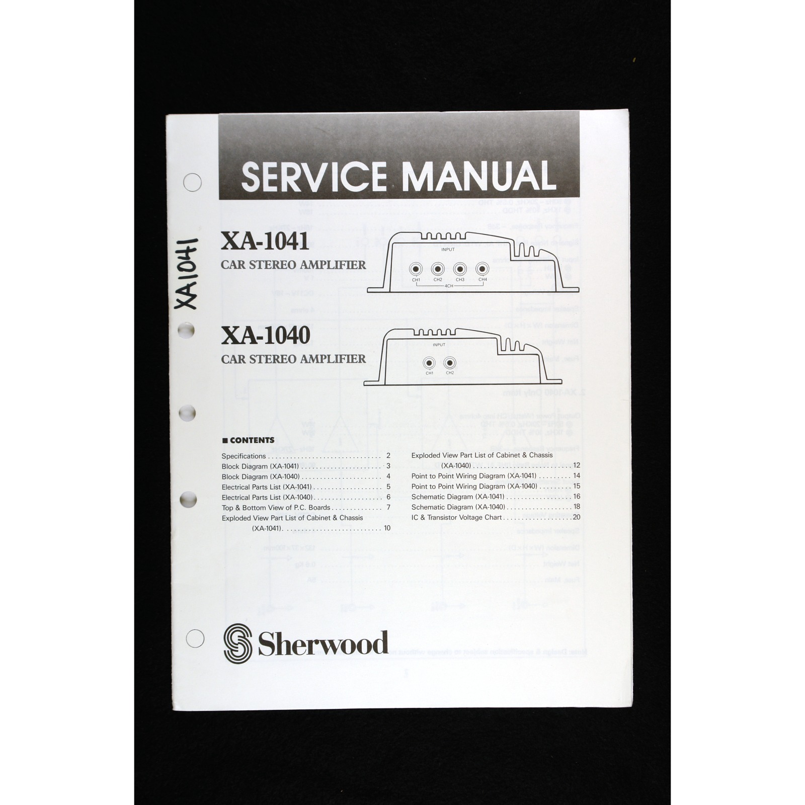 Sherwood XA-1041 / XA-1040 Car Stereo Power Amplifier — Service Manual