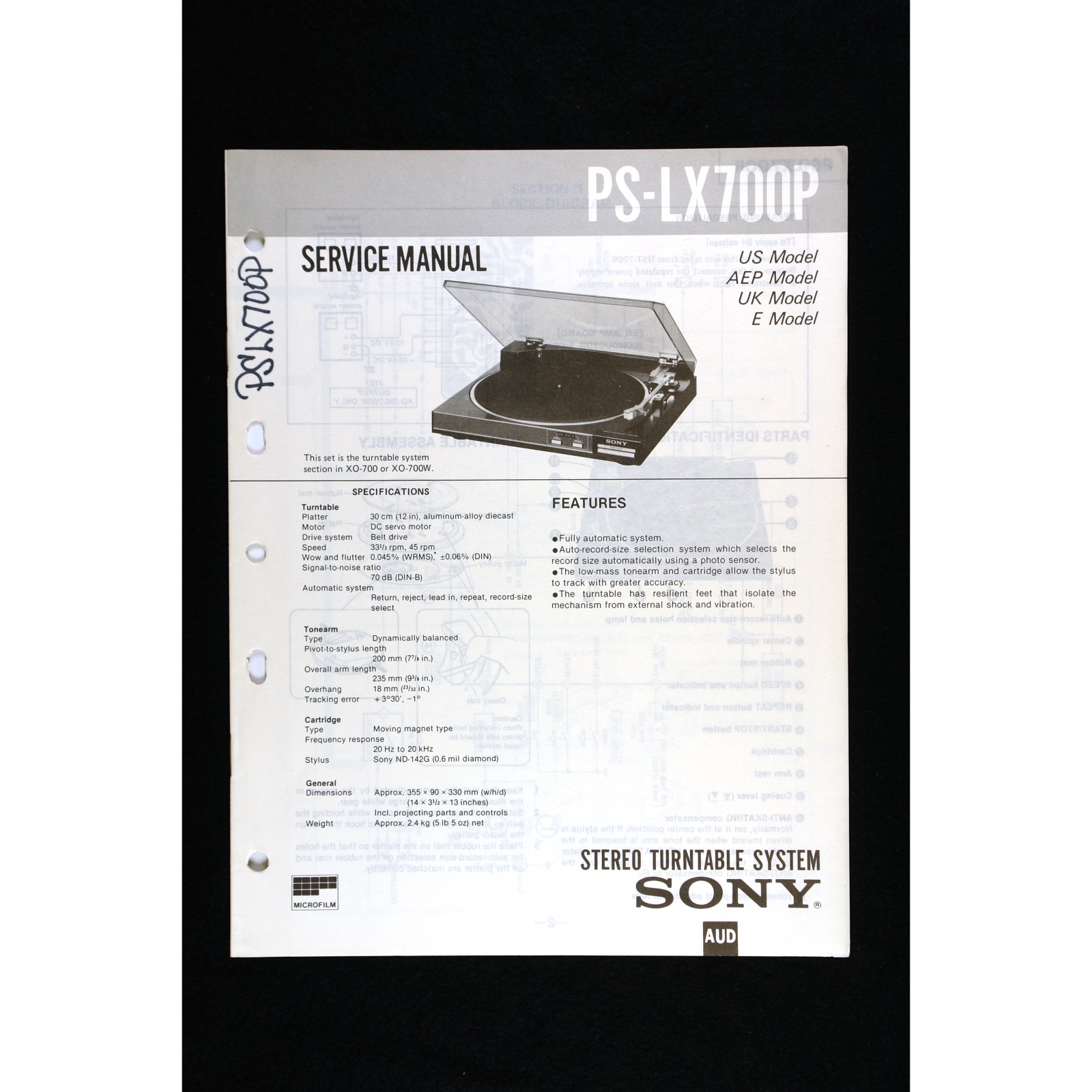 Sony PS-LX700P Stereo Turntable — Service Manual