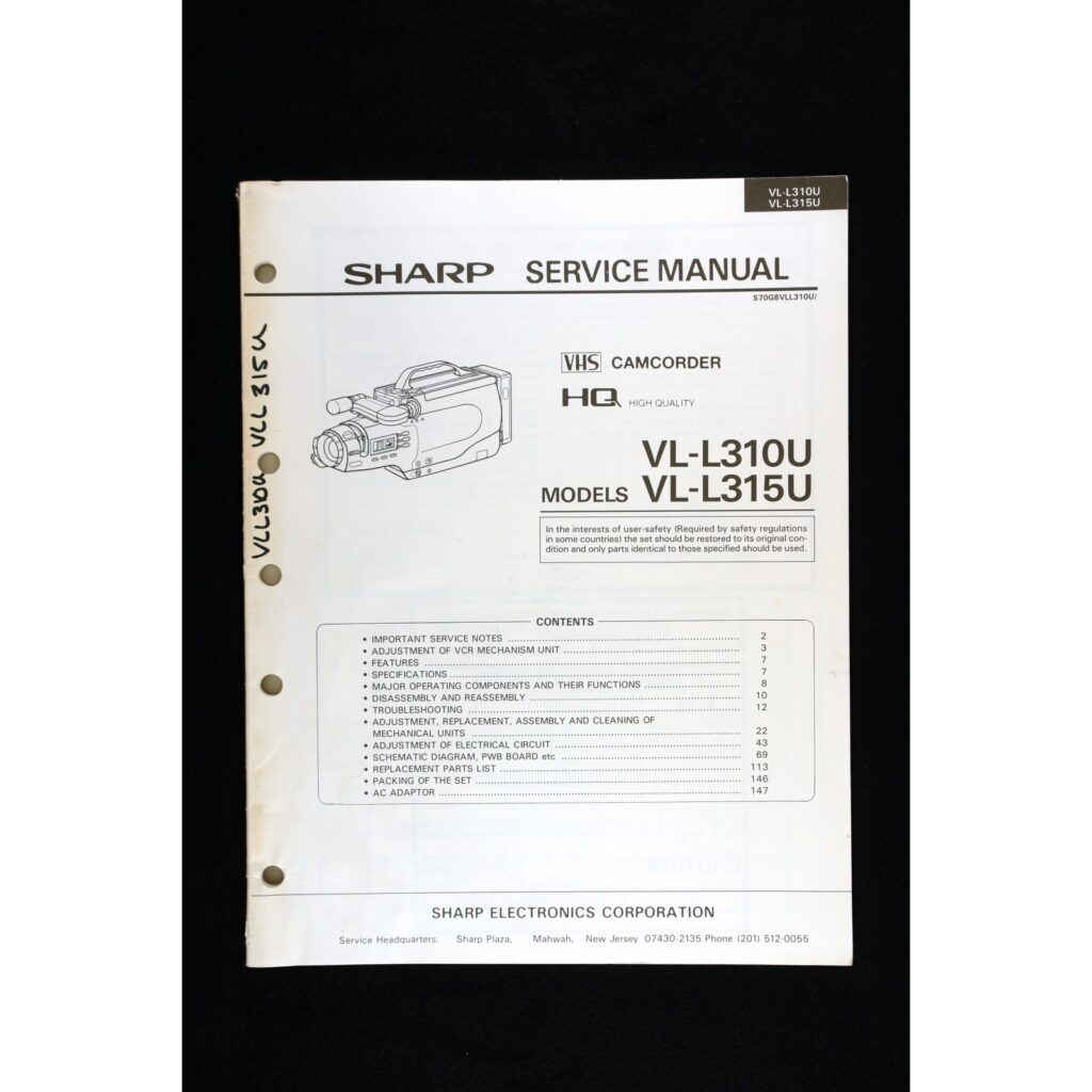 Sharp VL-L310U / VL-L315U VHS-C Camcorder — Service Manual