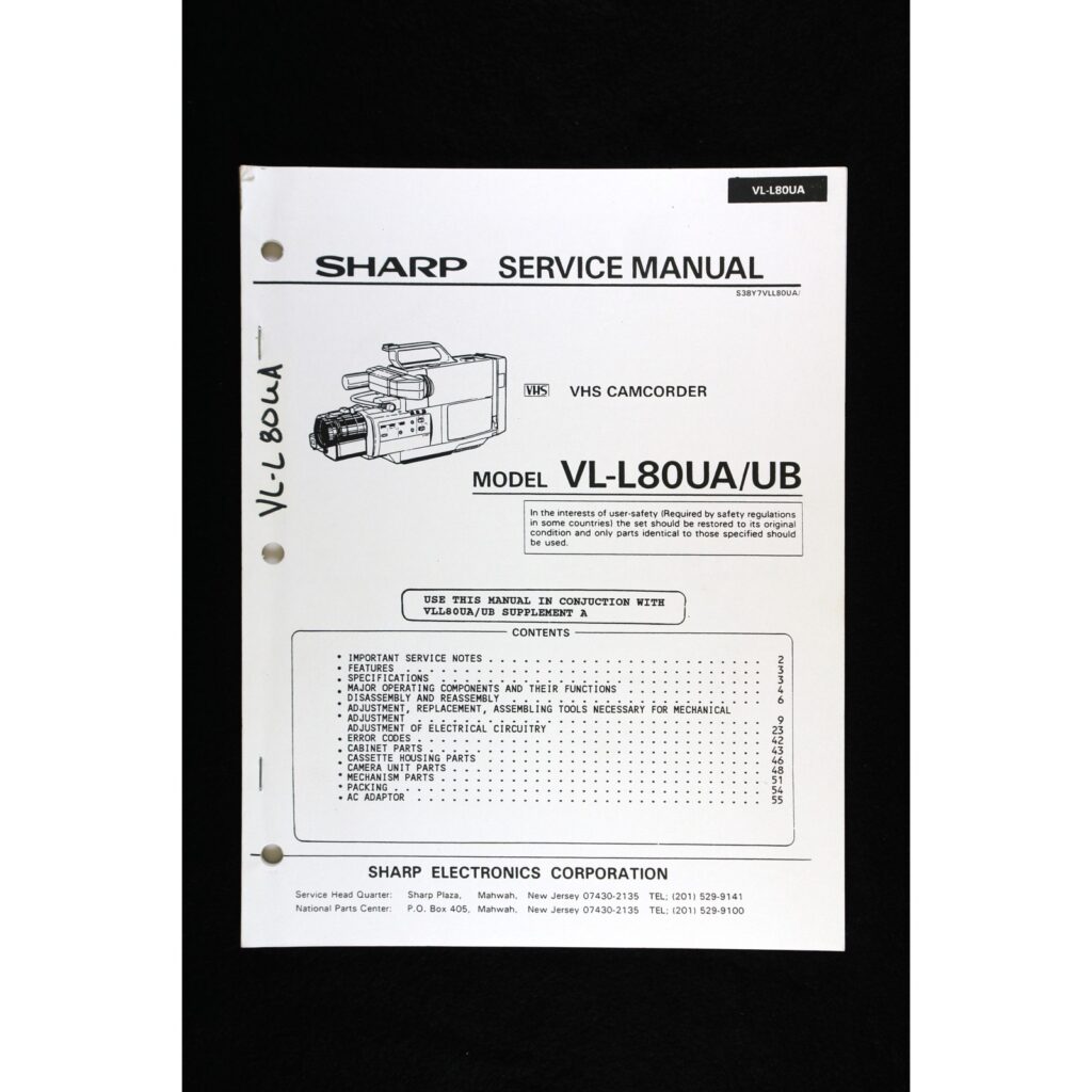 Sharp VL-L80UA / VL-L80UB VHS-C Camcorder — Service Manual