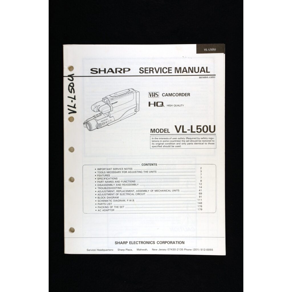 Sharp VL-L50U VHS-C Camcorder — Service Manual