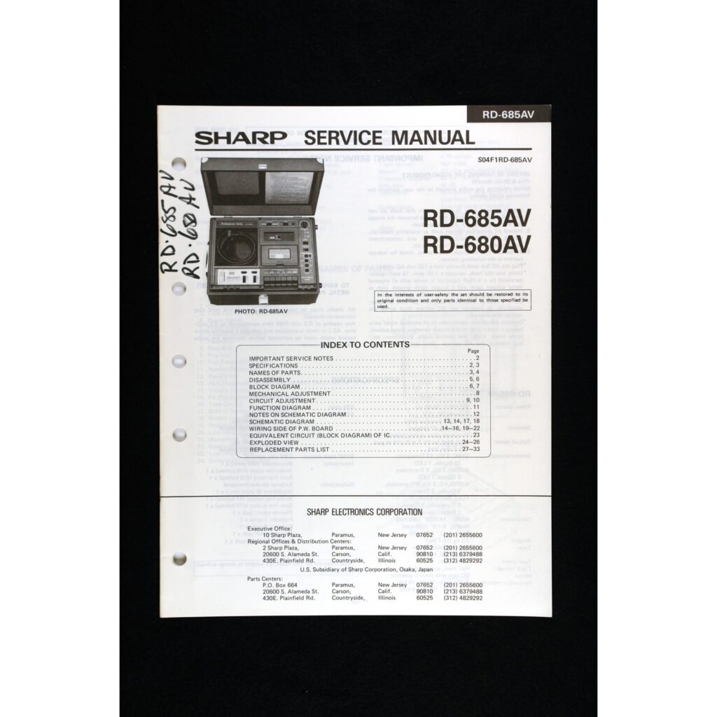 Sharp RD-685AV / RD-680AV Radio Cassette Recorder — Service Manual