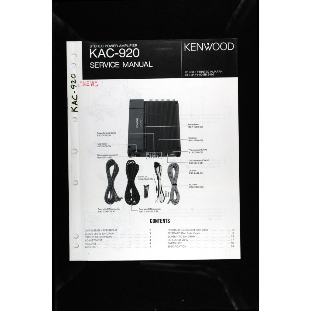 Kenwood KAC-920 Car Power Amplifier — Service Manual