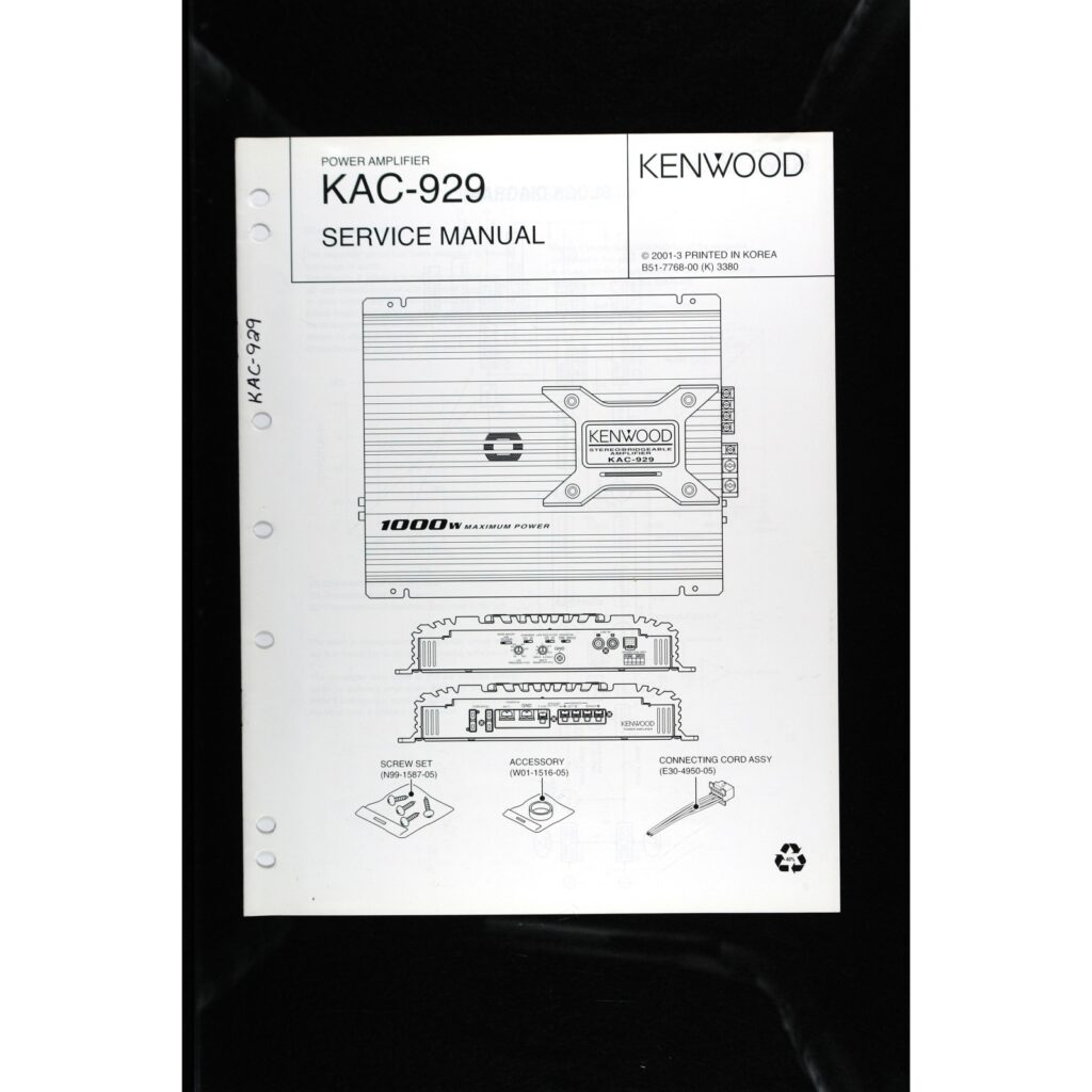 Kenwood KAC-929 Car Power Amplifier — Service Manual