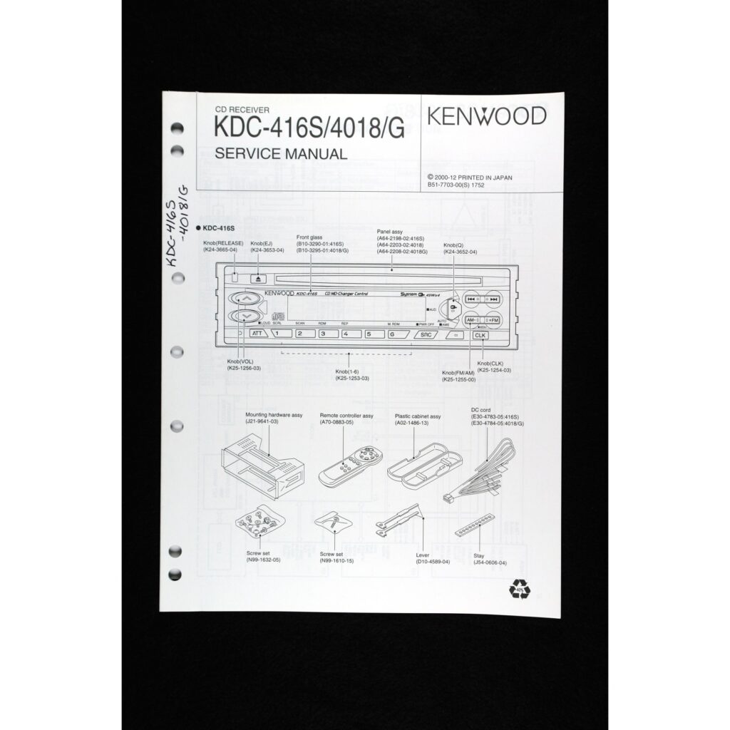 Kenwood KDC-416S / 4018 Car Stereo — Service Manual