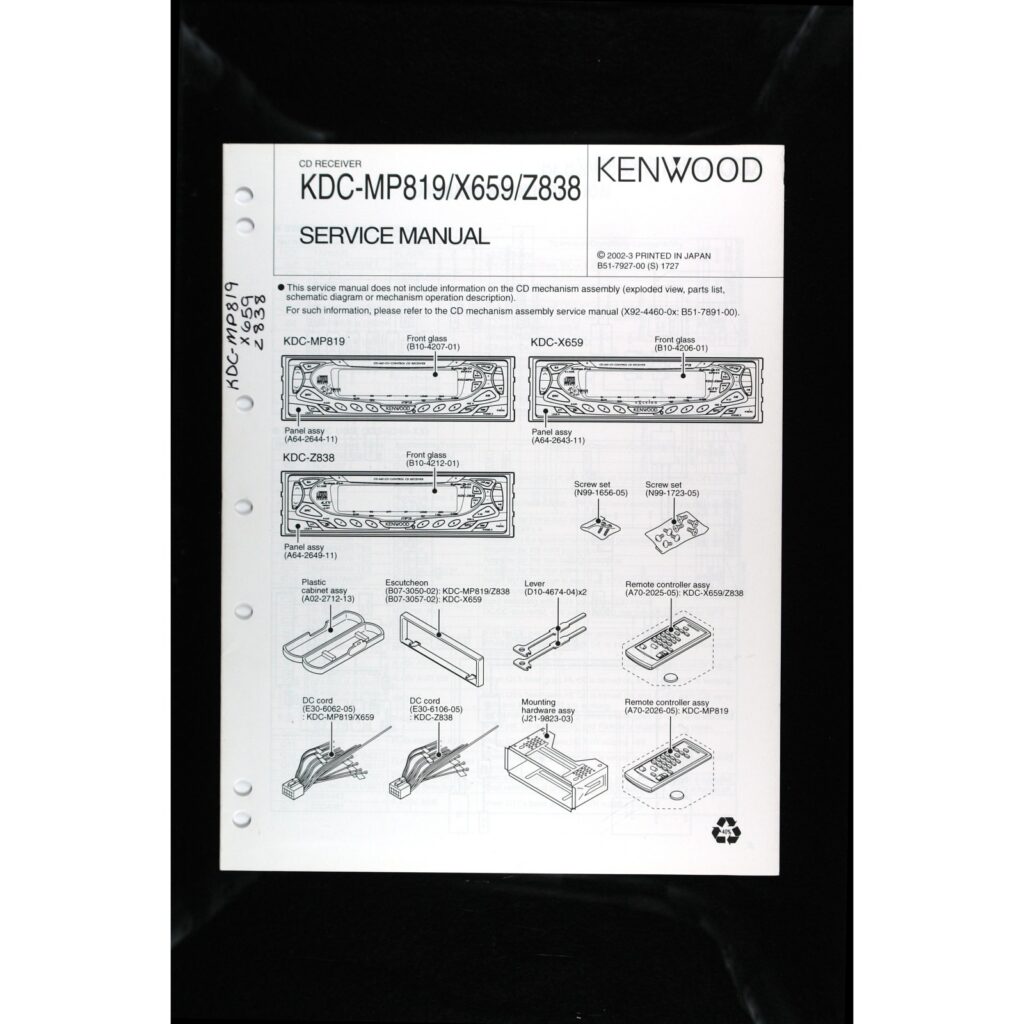 Kenwood KDC-MP819 series Car Stereo — Service Manual