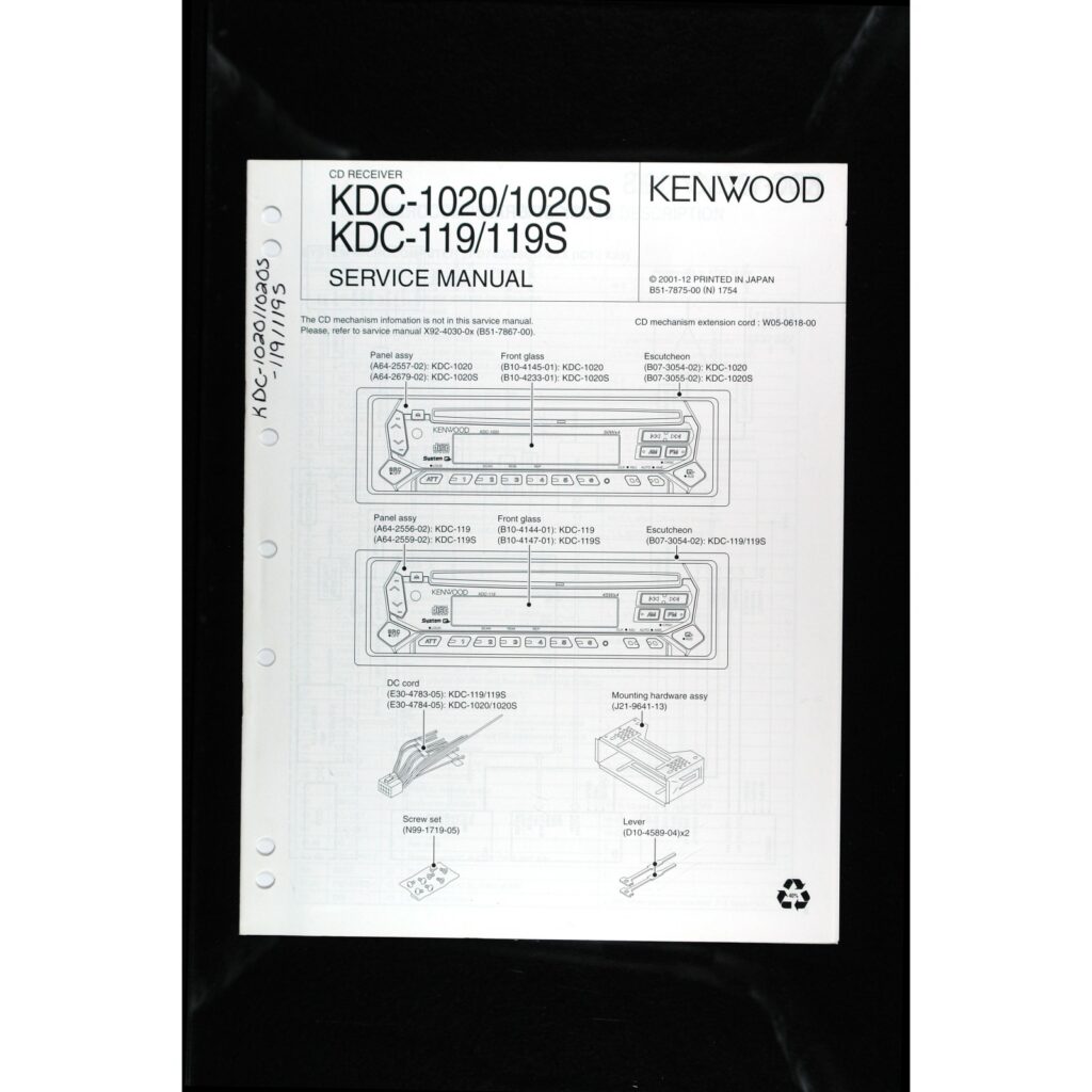 Kenwood KDC-1020 / 119 Car Stereo — Service Manual