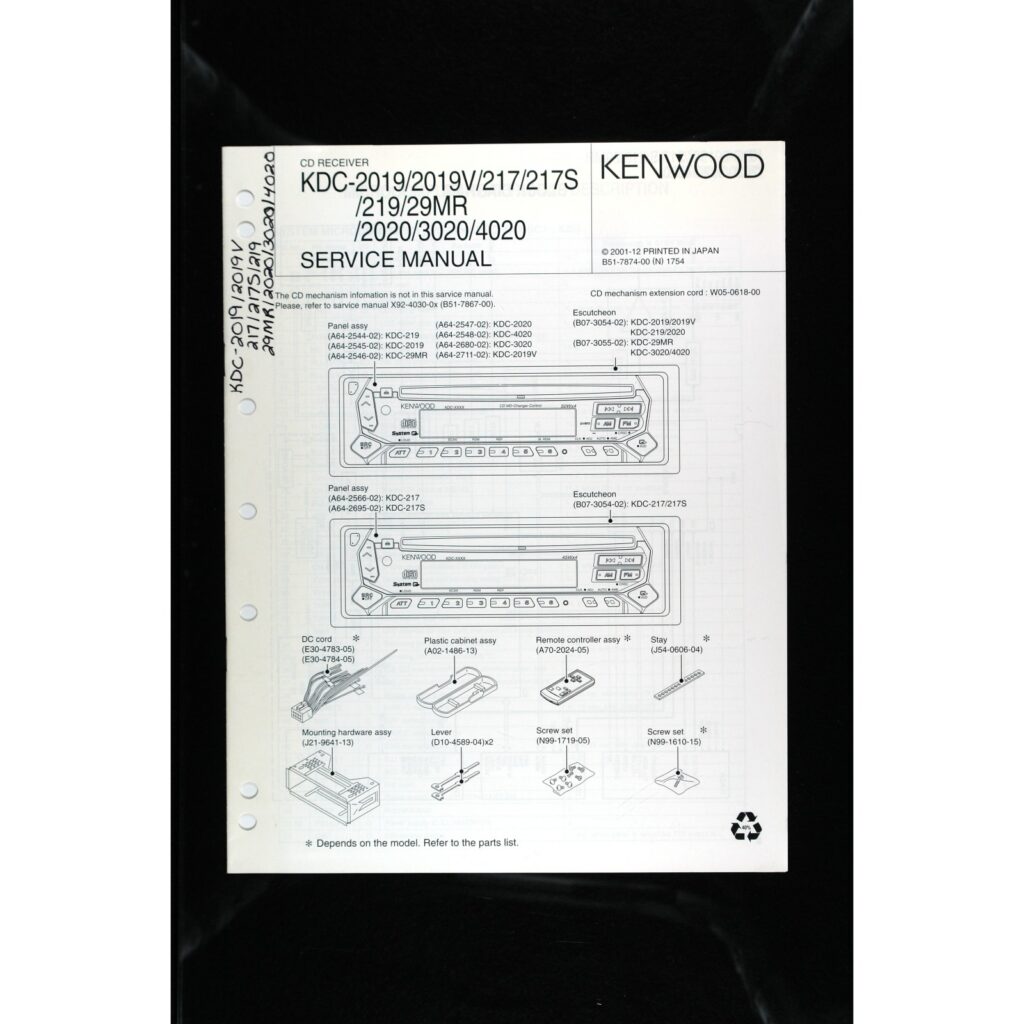 Kenwood KDC-2019 series Car Stereo — Service Manual