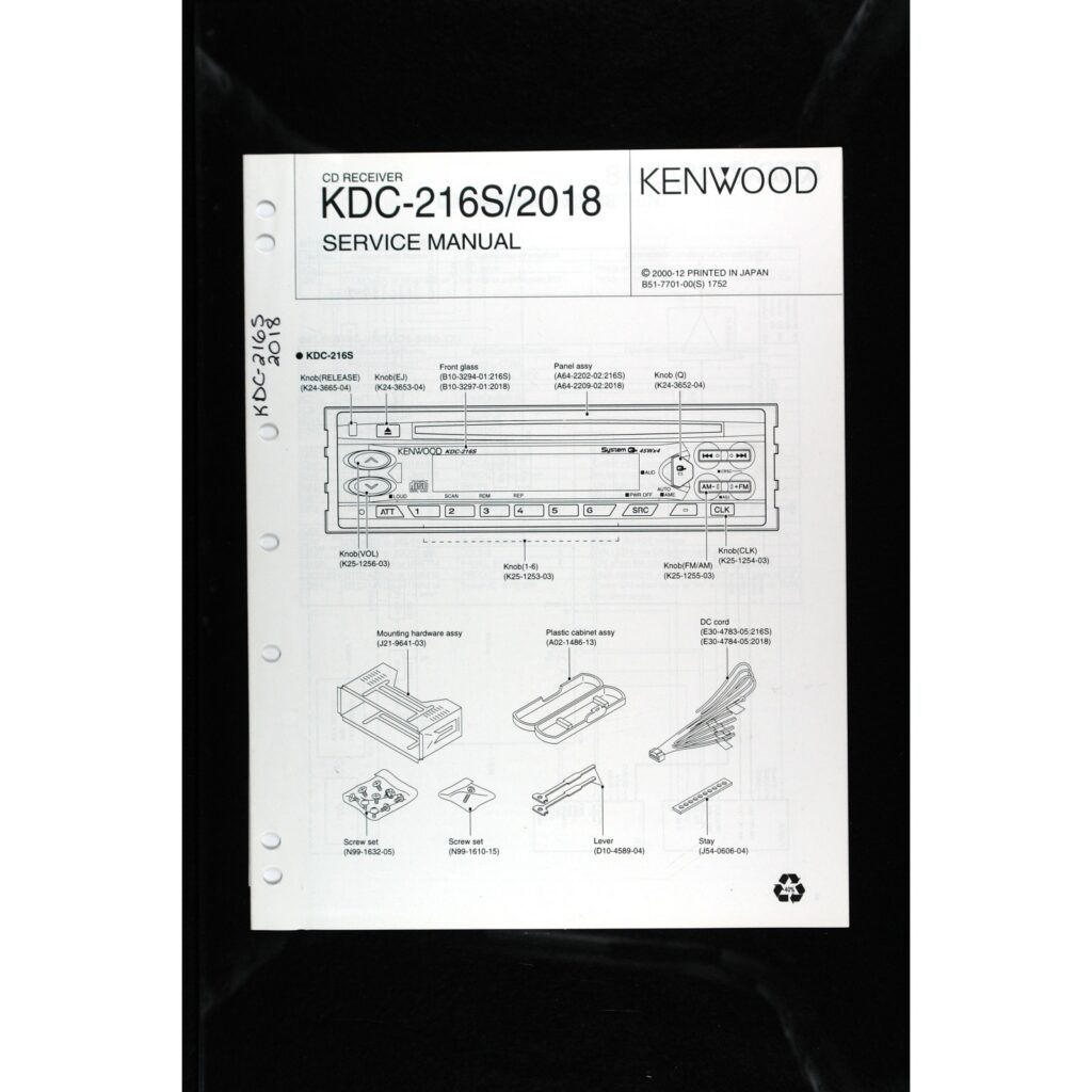 Kenwood KDC-216S / 2018 Car Stereo — Service Manual