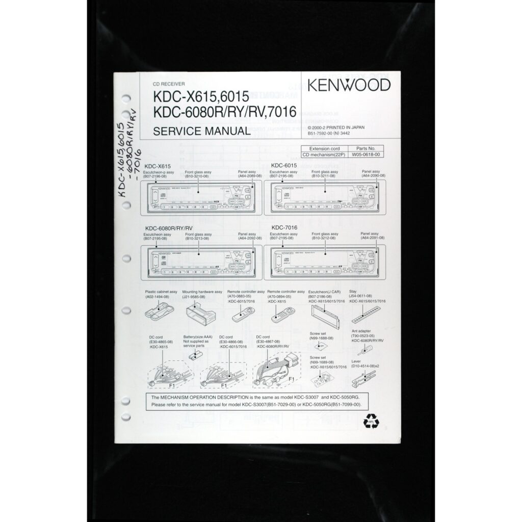Kenwood KDC-X615 series Car Stereo — Service Manual