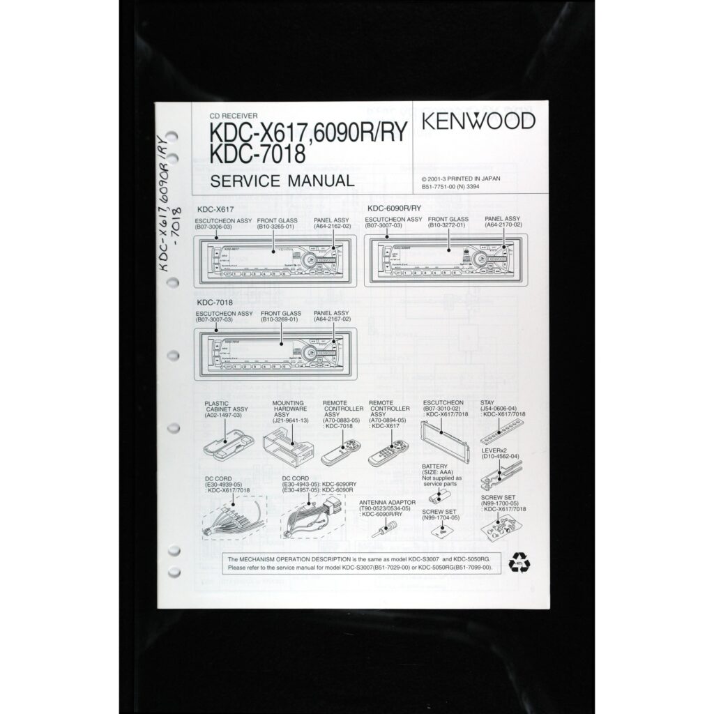 Kenwood KDC-X617 series Car Stereo — Service Manual