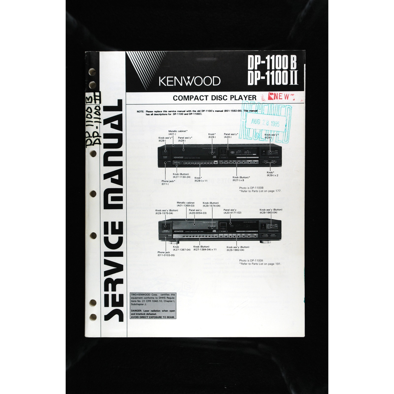 Kenwood DP-1100B / DP-1100 II Compact Disc Player — Service Manual