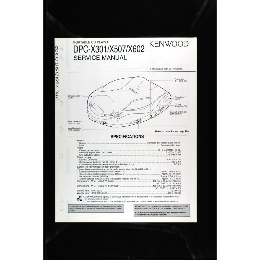 Kenwood DPC-X301 series Portable CD Player — Service Manual