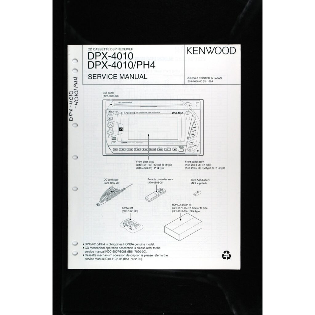 Kenwood DPX-4010 Car Stereo — Service Manual