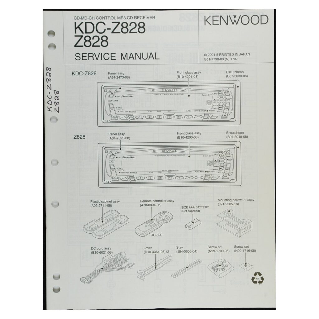Kenwood KDC-Z828 Car MP3/CD Receiver — Service Manual