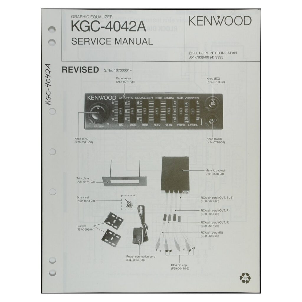Kenwood KGC-4042A Car Graphic Equalizer — Service Manual