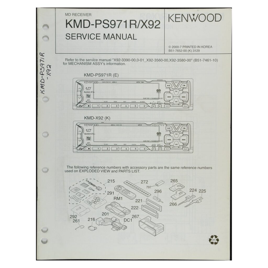 Kenwood KMD-PS971R MD Receiver — Service Manual