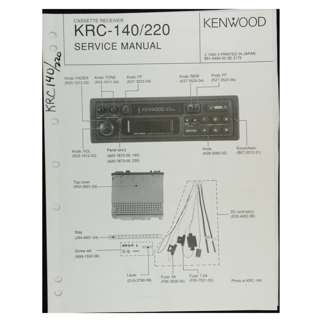 Kenwood KRC-140/220 Car Stereo Cassette Receiver — Service Manual