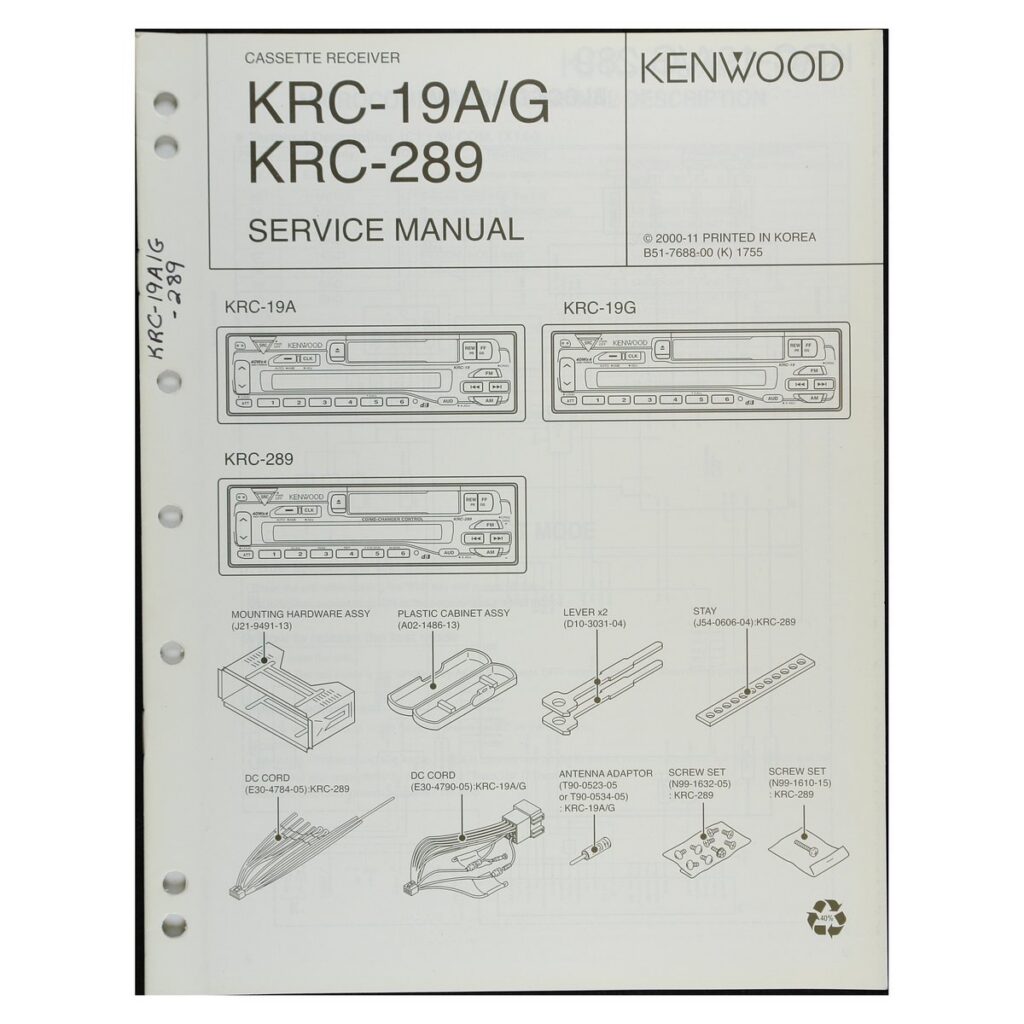 Kenwood KRC-19A Car Stereo Cassette Receiver — Service Manual