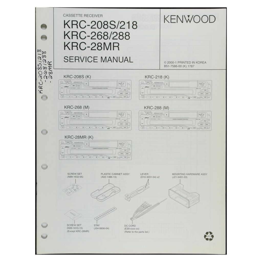 Kenwood KRC-208S Car Stereo Cassette Receiver — Service Manual