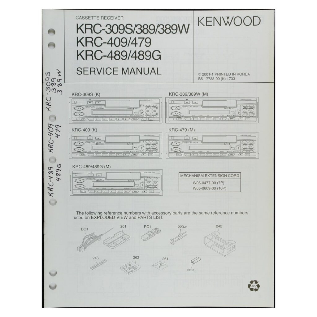 Kenwood KRC-309S Car Stereo Cassette Receiver — Service Manual