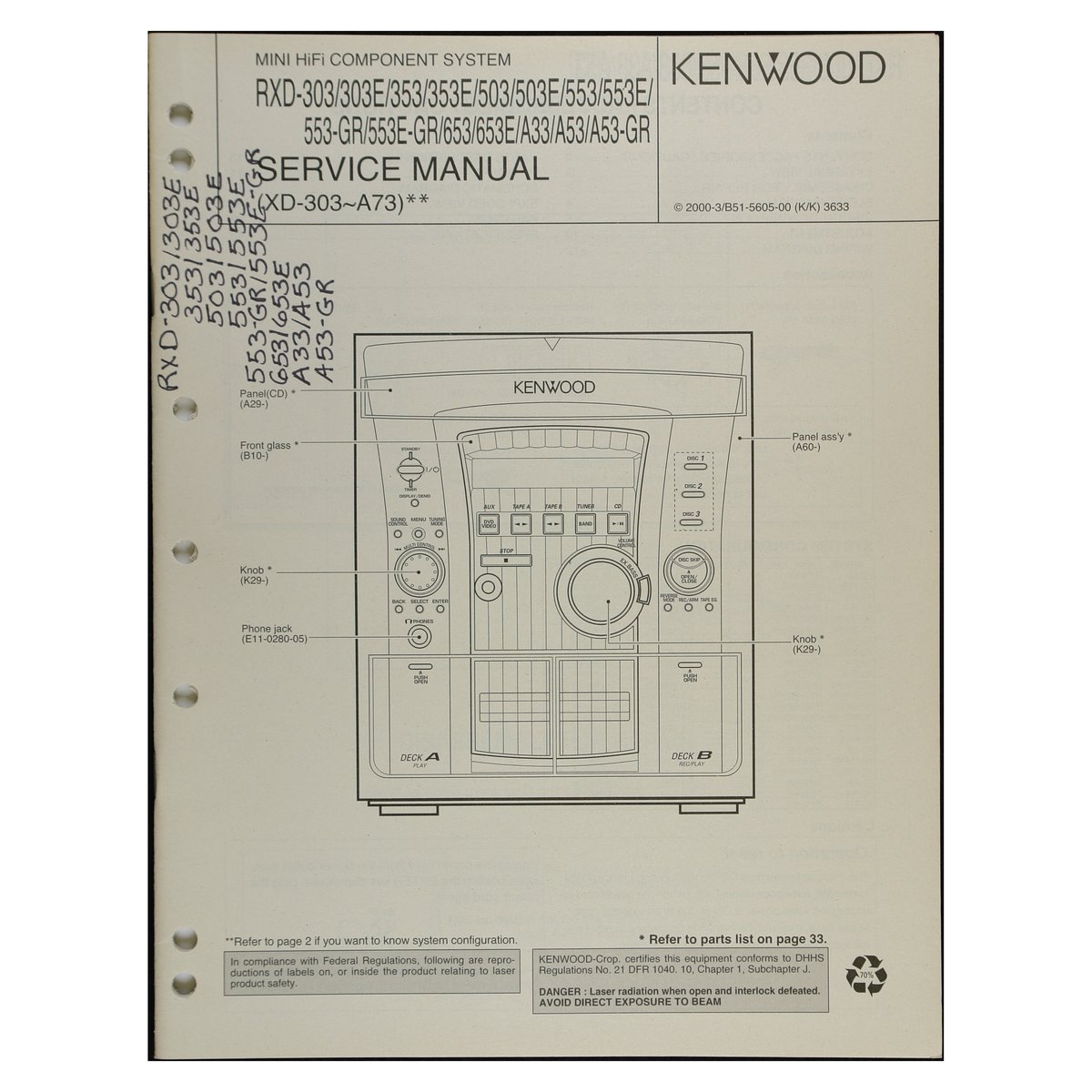 Kenwood RXD-303 Mini Hi-Fi Component System — Service Manual