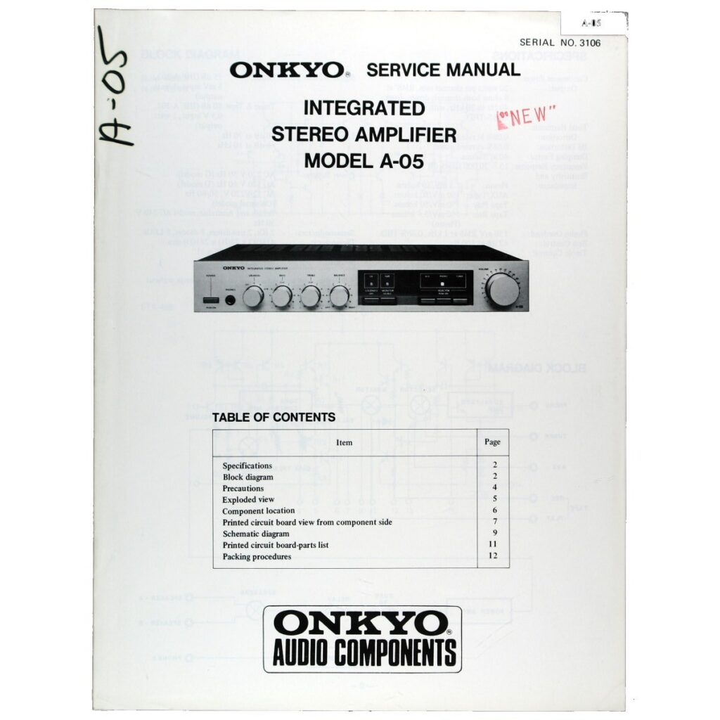Onkyo A-05 Integrated Stereo Amplifier — Service Manual