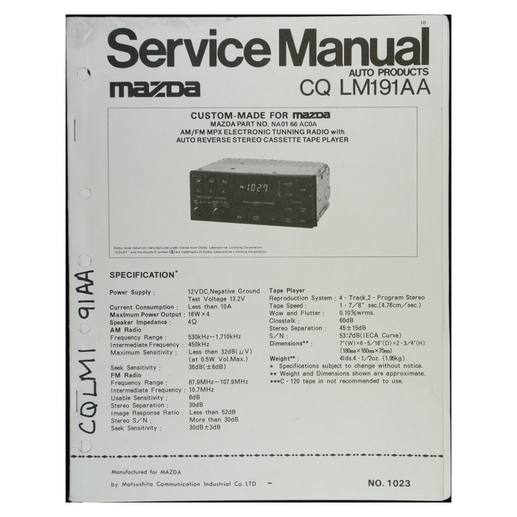 Panasonic CQ-LM191AA Car Radio / Cassette — Service Manual