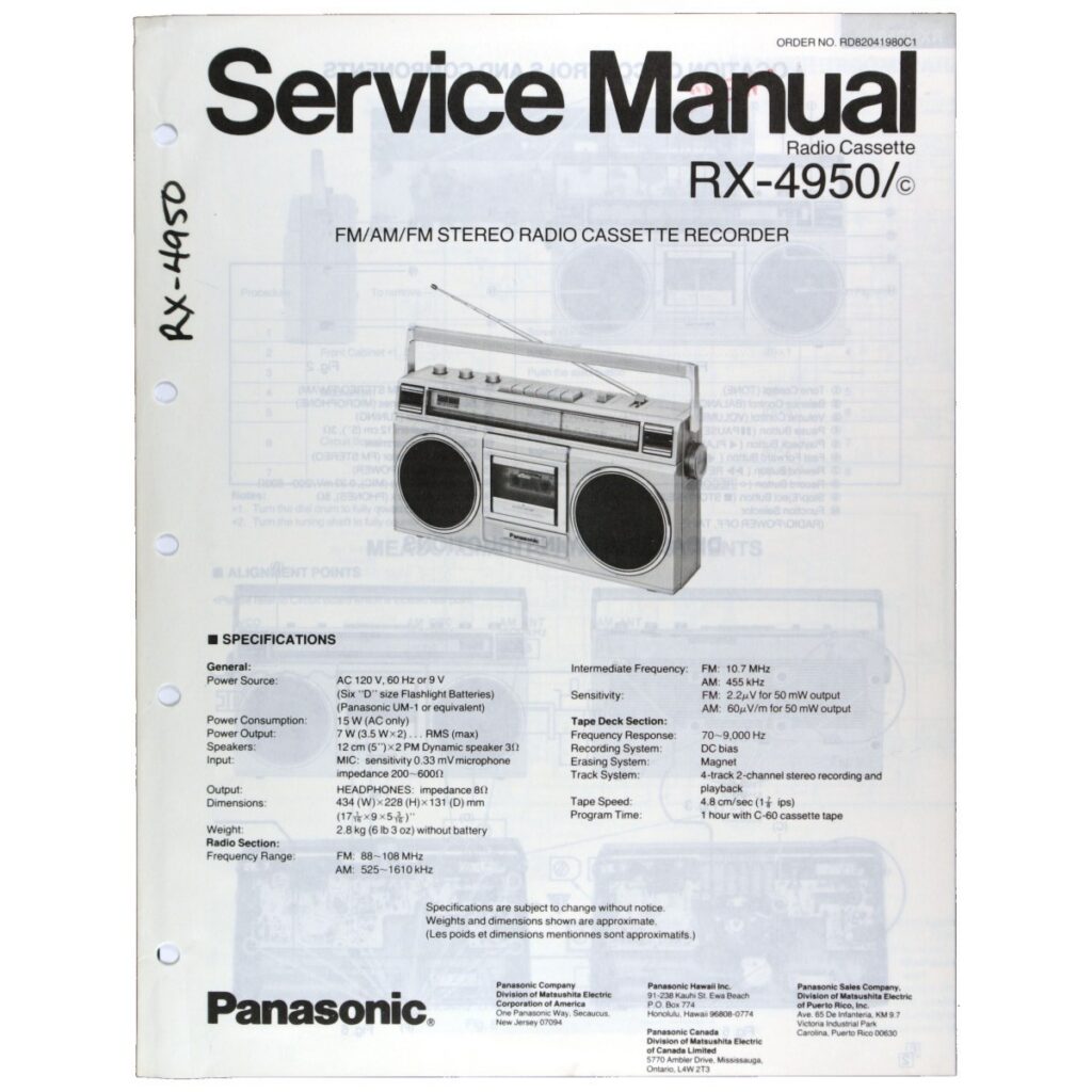 Panasonic RX-4950 Radio Cassette Recorder — Service Manual