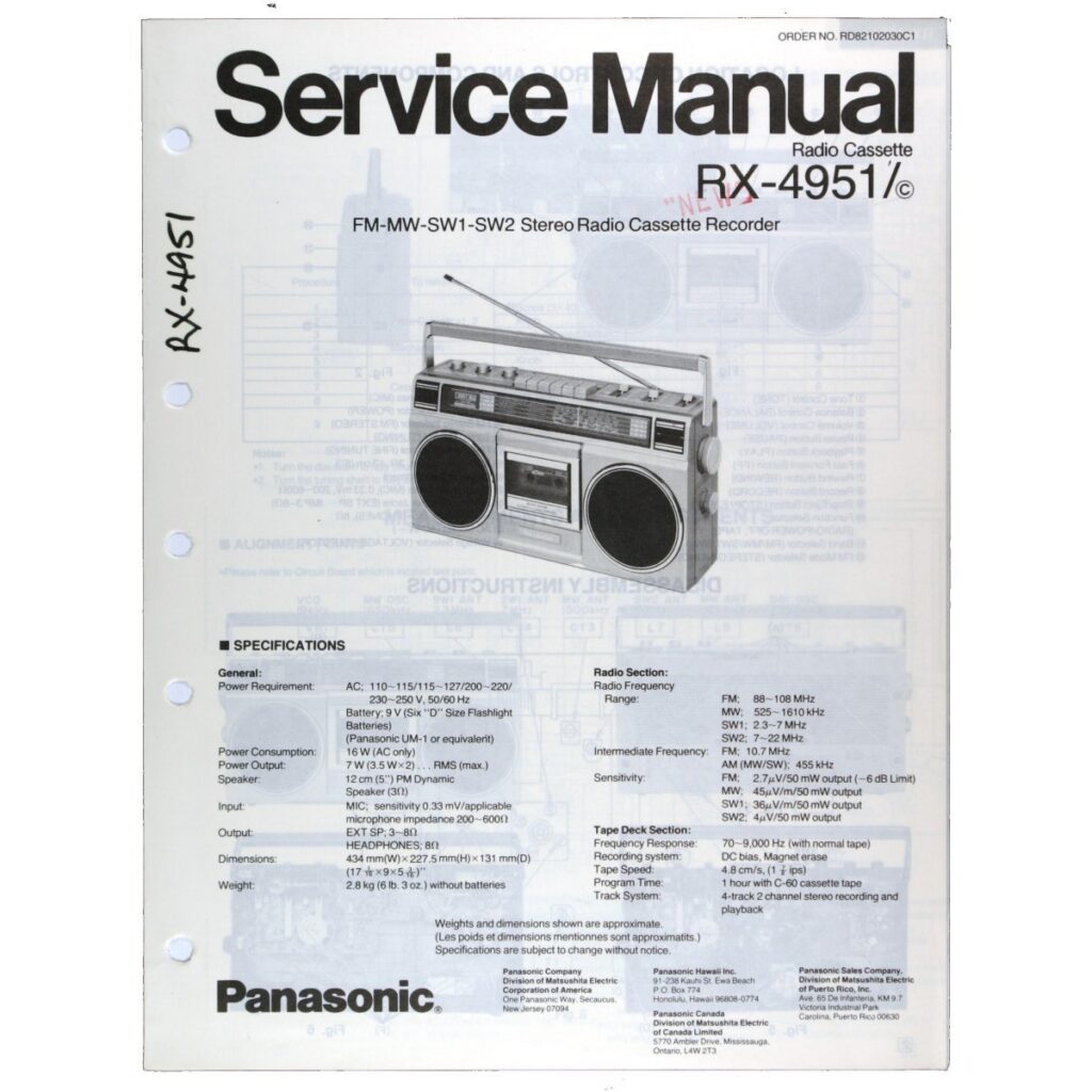Panasonic RX-4951 Radio Cassette Recorder — Service Manual