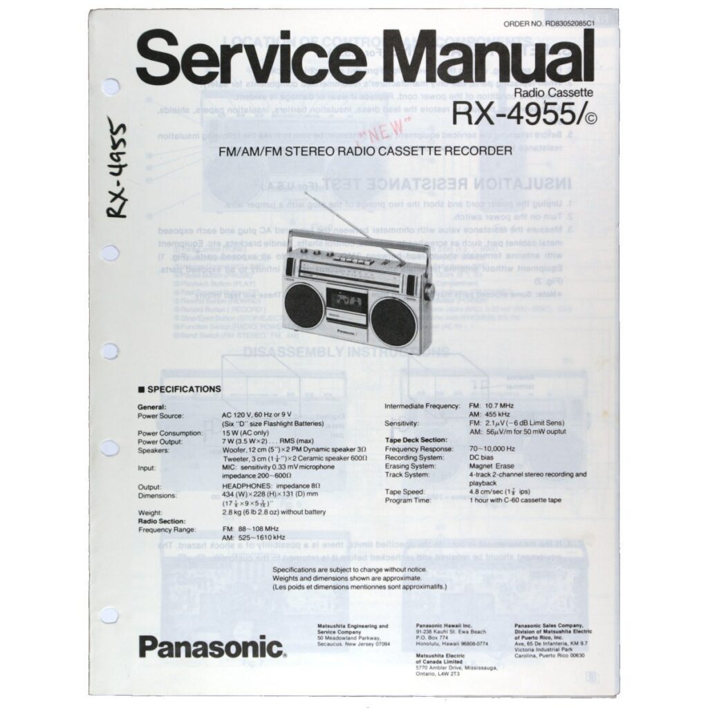 Panasonic RX-4955 Radio Cassette Recorder — Service Manual