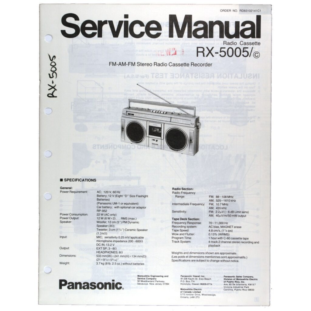 Panasonic RX-5005 Radio Cassette Recorder — Service Manual