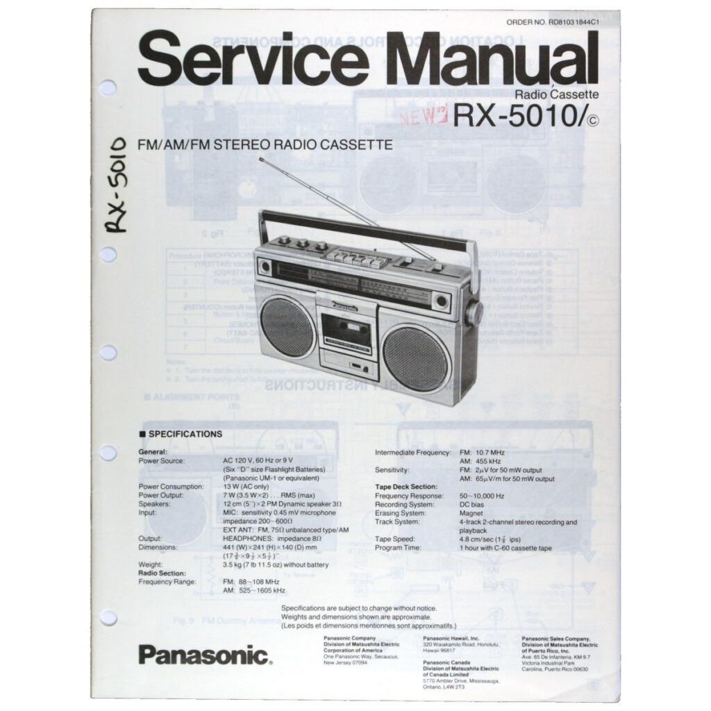 Panasonic RX-5010 Radio Cassette Recorder — Service Manual