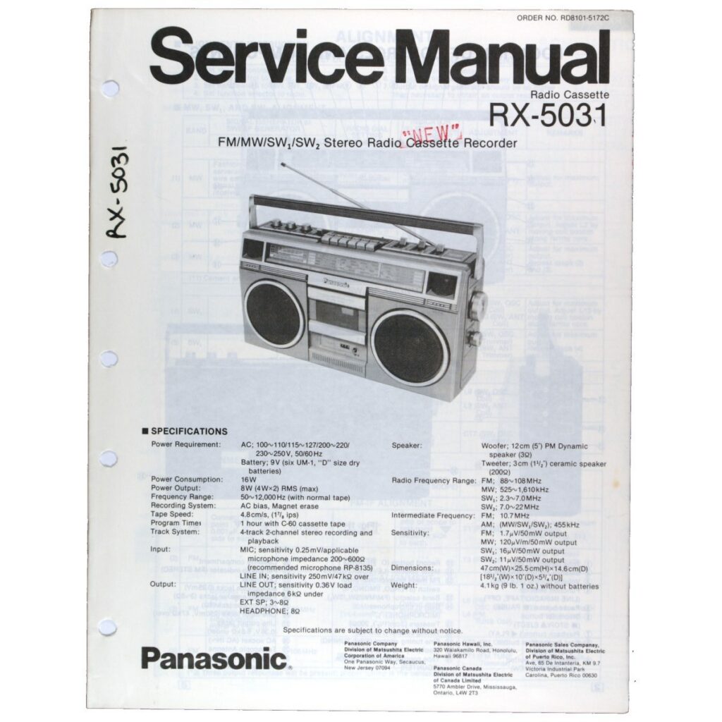 Panasonic RX-5031 Radio Cassette Recorder — Service Manual