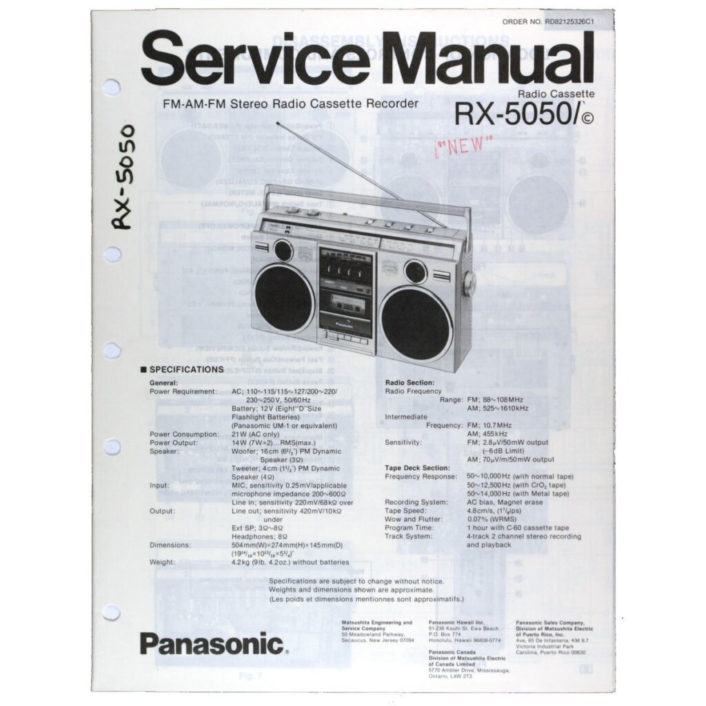 Panasonic RX-5050 Radio Cassette Recorder — Service Manual