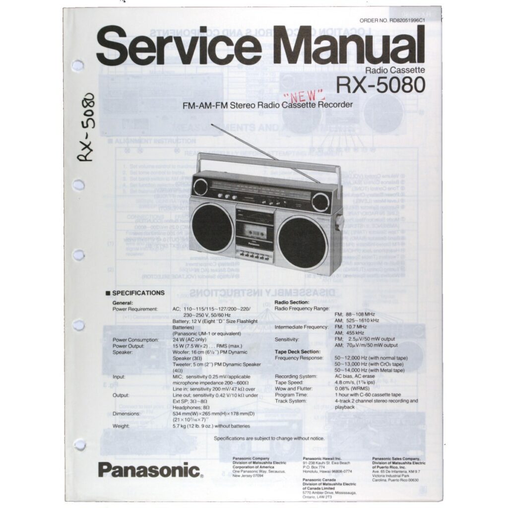 Panasonic RX-5080 Radio Cassette Recorder — Service Manual