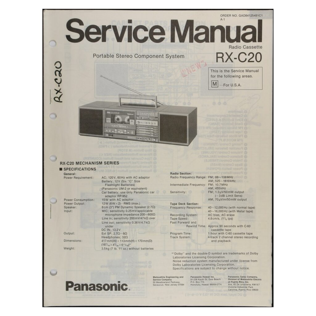 Panasonic RX-C20 Radio-Cassette Recorder — Service Manual