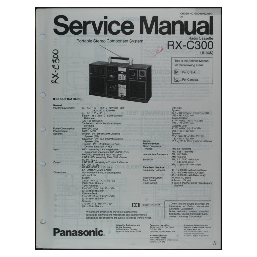 Panasonic RX-C300 Radio-Cassette Recorder — Service Manual