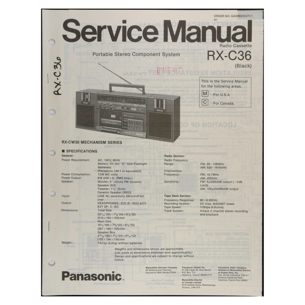 Panasonic RX-C36 Radio-Cassette Recorder — Service Manual