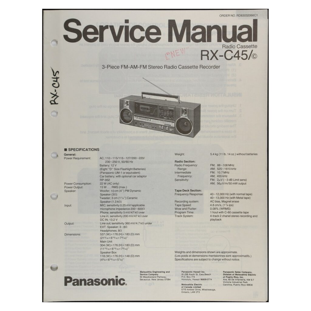 Panasonic RX-C45 Radio-Cassette Recorder — Service Manual